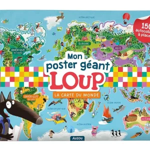 Mon poster géant Loup : La carte du monde (150 autocollants )
