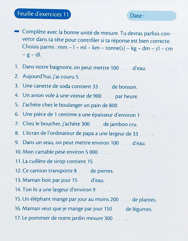 9-10 ans - Exercices calcul. Poids et mesures - 5ème - 6ème harmos – Image 5