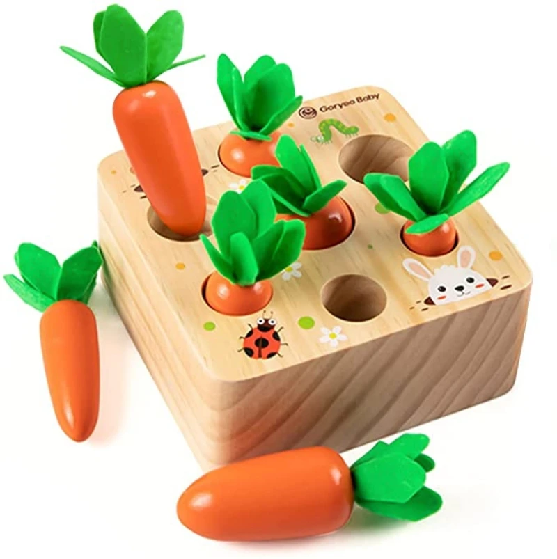 Jouet Montessori Carottes – Jeu d’Éveil en Bois pour Développer la Motricité dès 1 An – Image 2