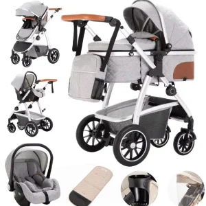 Poussette Bébé 3 en 1 Multifonction avec Nacelle et Siège Auto – Offre Premium : une chancelière d’hiver tendance offerte