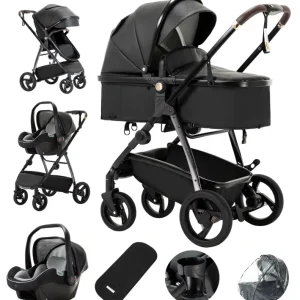 Poussette Bébé 3 en 1 – Châssis Aluminium et Cuir PU Imperméable - Poussecuir