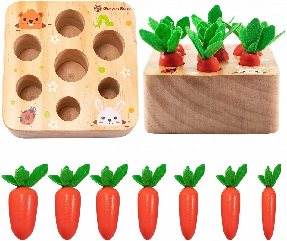 Jouet Montessori Carottes – Jeu d’Éveil en Bois pour Développer la Motricité dès 1 An – Image 5