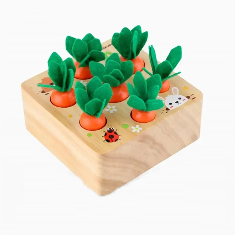 Jouet Montessori Carottes – Jeu d’Éveil en Bois pour Développer la Motricité dès 1 An