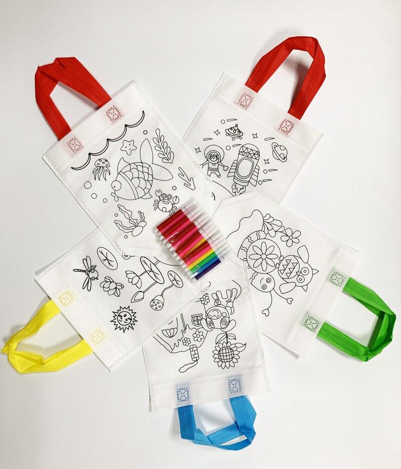 5 sacs à colorier pour enfants avec feutres pour tissu – Image 4