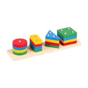 Jeu Montessori – Blocs géométriques à empiler et associer les formes 🎨