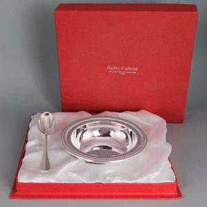 Assiette bébé en argent Godrons et sa cuillère en argent
