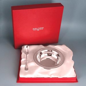 Assiette bébé en argent Perles et sa cuillère en argent