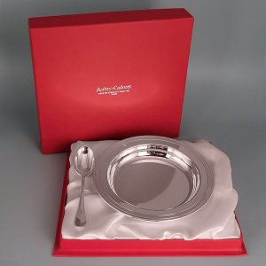 Assiette bébé en argent Entrelas 16 cm et sa cuillère en argent