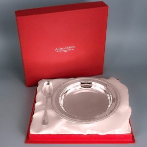 Assiette bébé en argent Godrons 16 cm et sa cuillère en argent