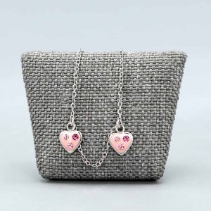 Bracelet enfant Argent massif avec 2 Coeurs & Strass