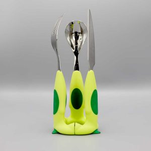 Couverts enfant inox Ronde (rose ou vert) 3 pièces