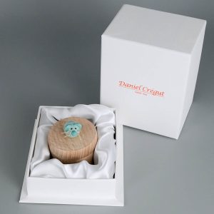 Boite à dents Petite Souris en bois tourné et faïence bleue