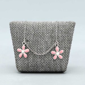 Bracelet enfant Argent massif avec 2 grandes Fleurs roses en email