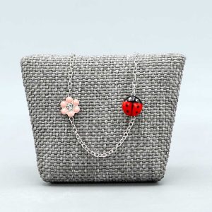 Bracelet enfant Argent massif avec Fleur rose & Coccinelle