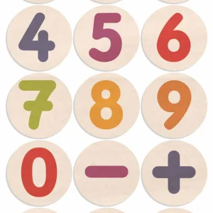 Tampons chiffres et symboles de calcul, en bois