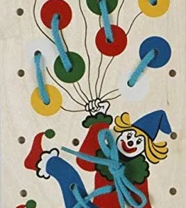 Jeu en bois dès 24 mois - Laçage du clown et de ses ballons multicolores