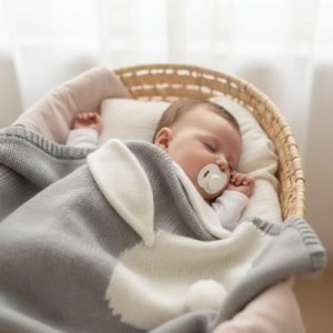 COUVERTURE BÉBÉ | LAPIN TRICOTÉ