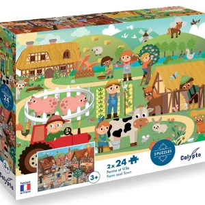 2 Puzzles Ferme et ville - Enfant dès 3 ans - 24 pièces