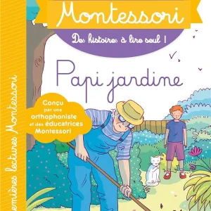 Papi jardine - Mes premières lectures Montessori - Lettres en lié (cursive) - N1