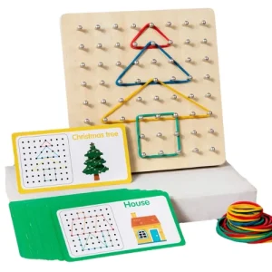 Planche à clous géométrique en bois Montessori – Jouet éducatif enfant