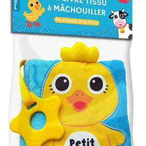 Petit canard - Les animaux de la ferme - livre tissu avec un anneau de dentition