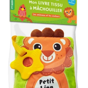 Petit lion - Les animaux et les couleurs - livre tissu avec un anneau de dentition