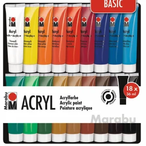 Peintures acryliques Marabu (18 tubes x 38ML)- Haute qualité - Dès 7 ans